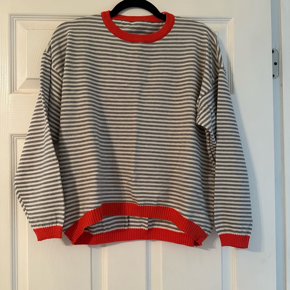 Striped Gray and Red Women's Sweater